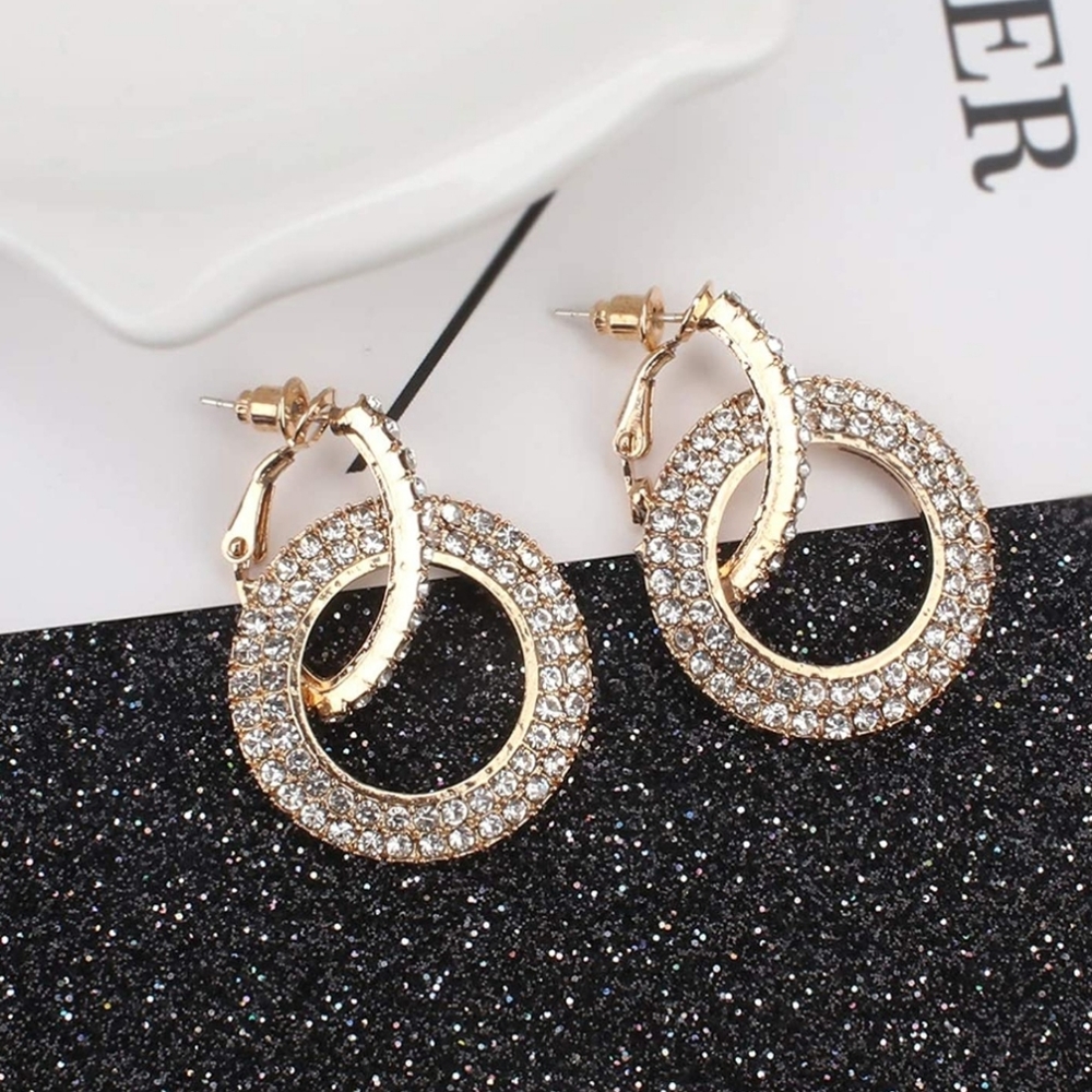 Sparkle Circle CZ Gold Tone Earrings - Picture 4 of 8
